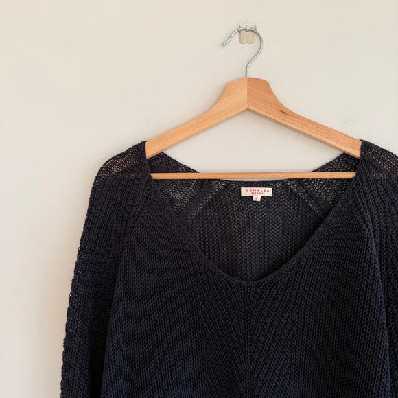 Demylee Linen Knit V-Neck Pullover Long Sleeve Sweater Navy L - Picture 3 of 7